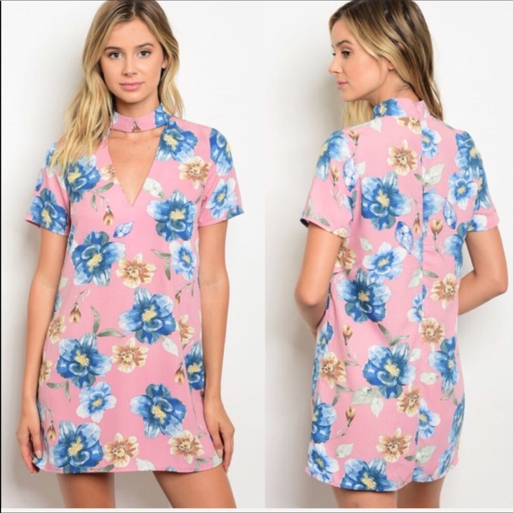 Floral choker neck dress.
